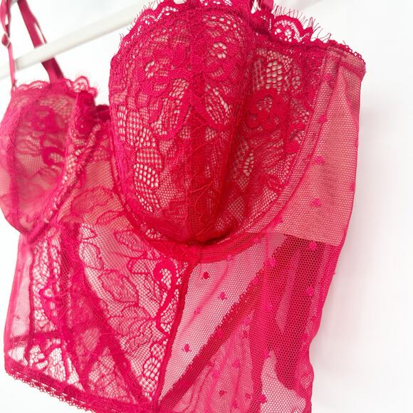 INC International Concepts Lace Pointelle Mesh Bustier Corset Longline Bra Large - Picture 4 of 7